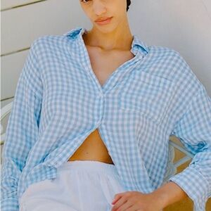 New With Tags!  Gingham Double-Faced Gauze Oversized Shirt by Stateside